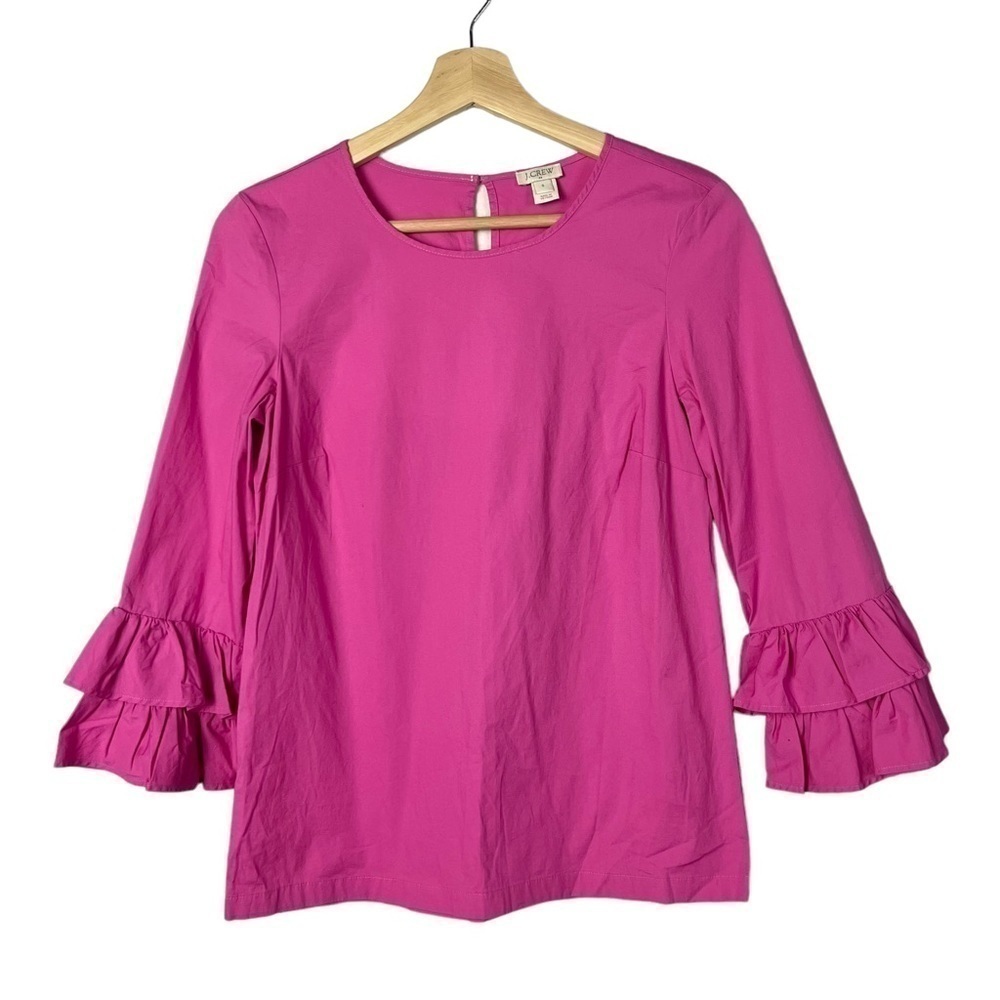 J. Crew Pink‎ Ruffle Sleeve Long Sleeve Blouse 0